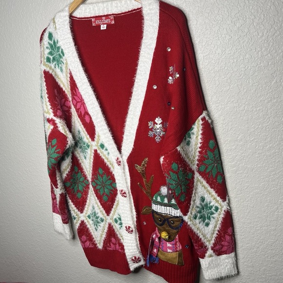 NWT NEW Womens Jollidays Reindeer Button Front Cardigan Christmas Ugly Tacky XL - Picture 6 of 13
